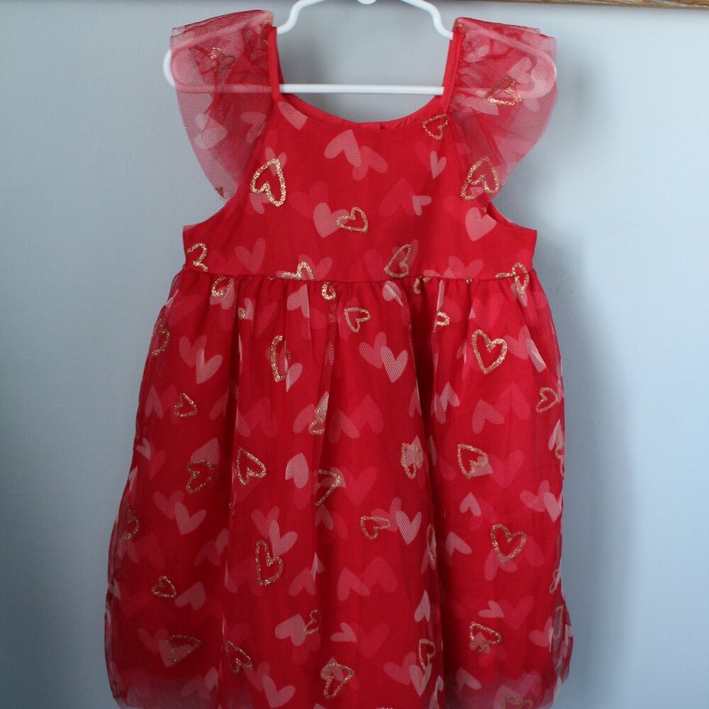 ☀️ 4/$20 ISSAC MIZRAHI Size 4T Red Gold Heart Tulle Dress